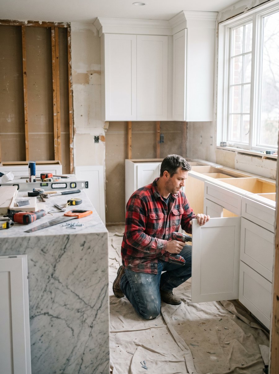 Our crew installing cabinets